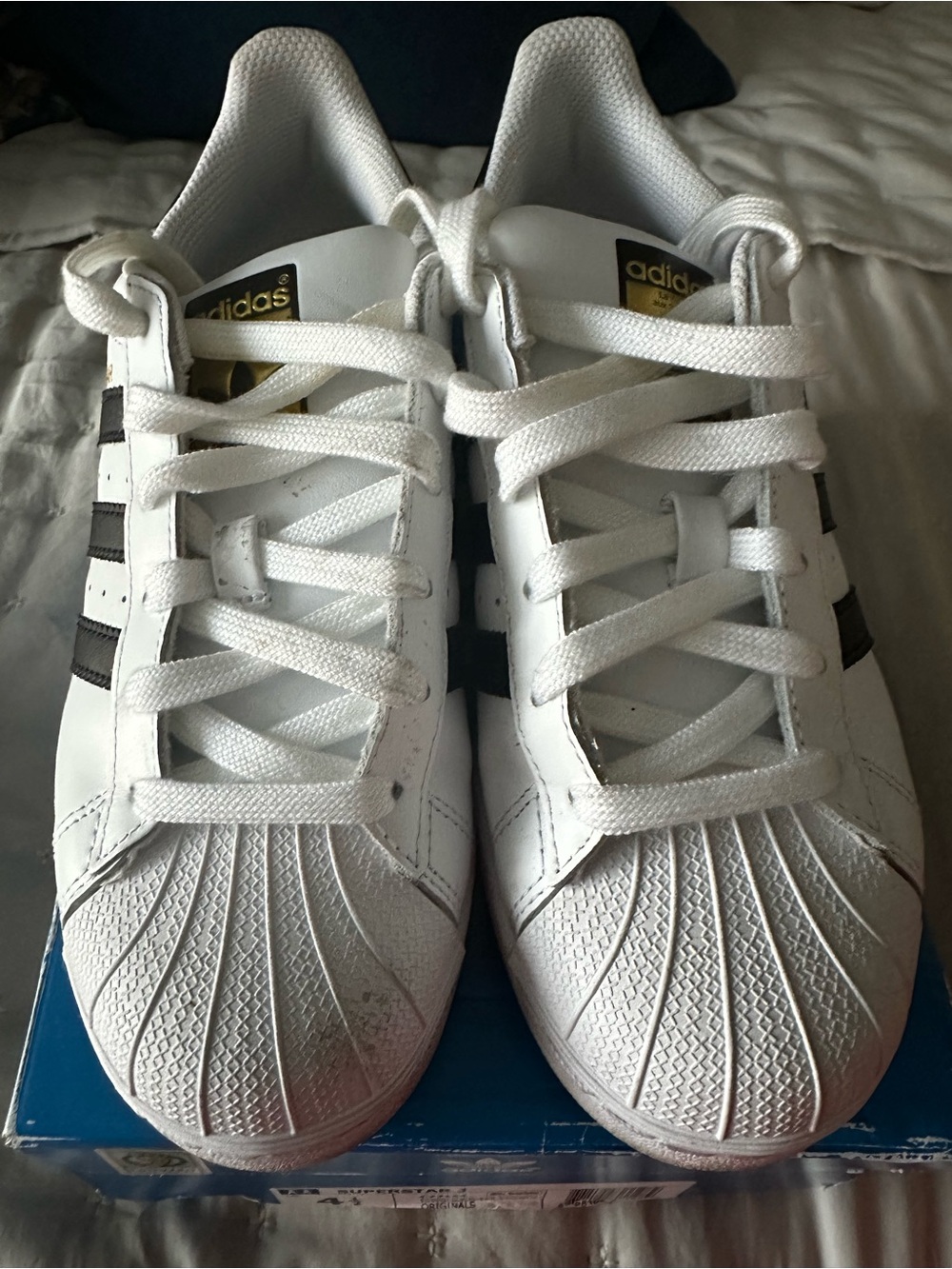 adidas Kids White and Black Classic Shell-Toe Sneakers